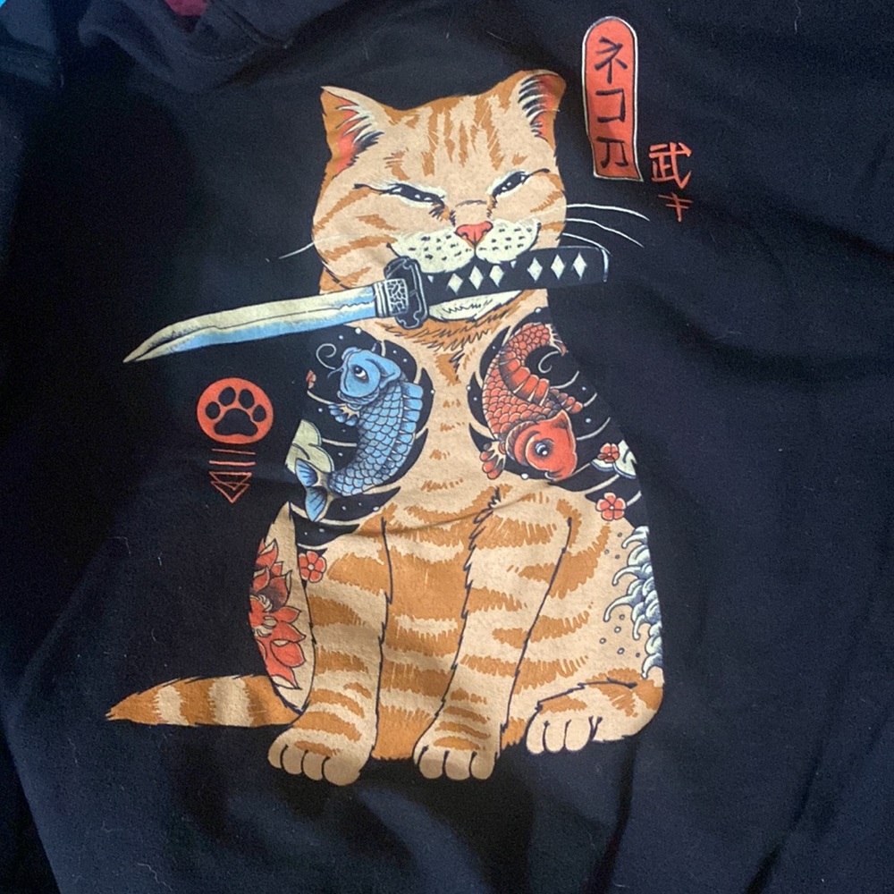 Samurai Cat Hoodie Medium Threadless
